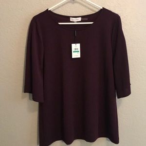 Calvin Klein NWT burgandy top,split sleeve, A line